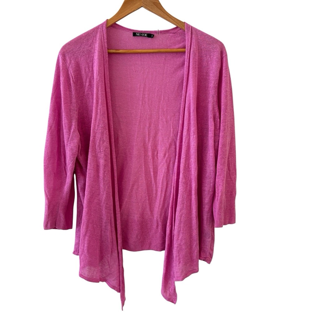 NIC & ZOE Linen Blend 4 Way Open Front Cardigan Sweater 1X Pink Lightweight